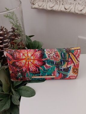 Brahmin Multicolor Floral Leather Wallet with Gold Accent